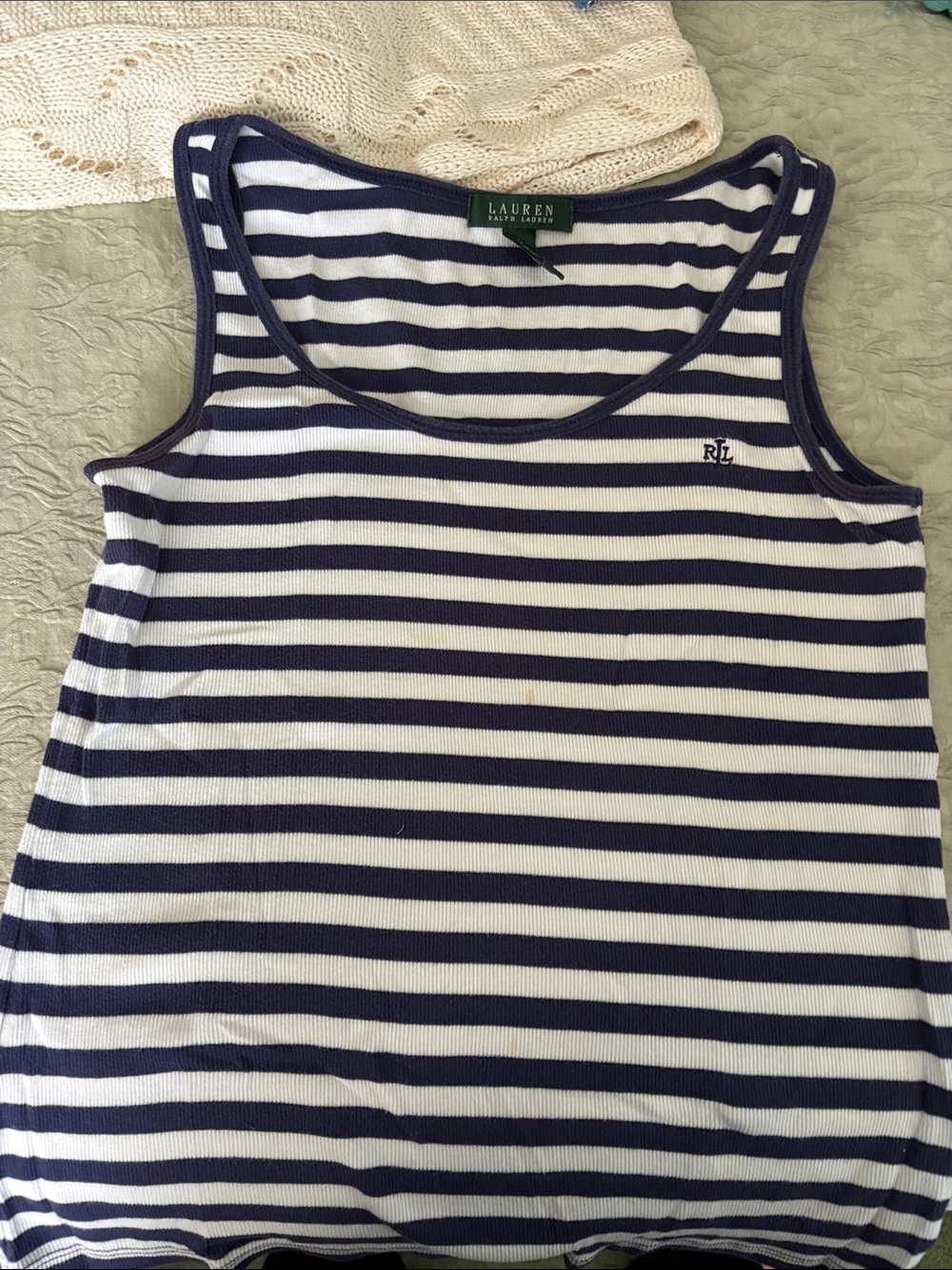 Lauren Ralph Lauren Navy & White Striped Scoop Neck Tank